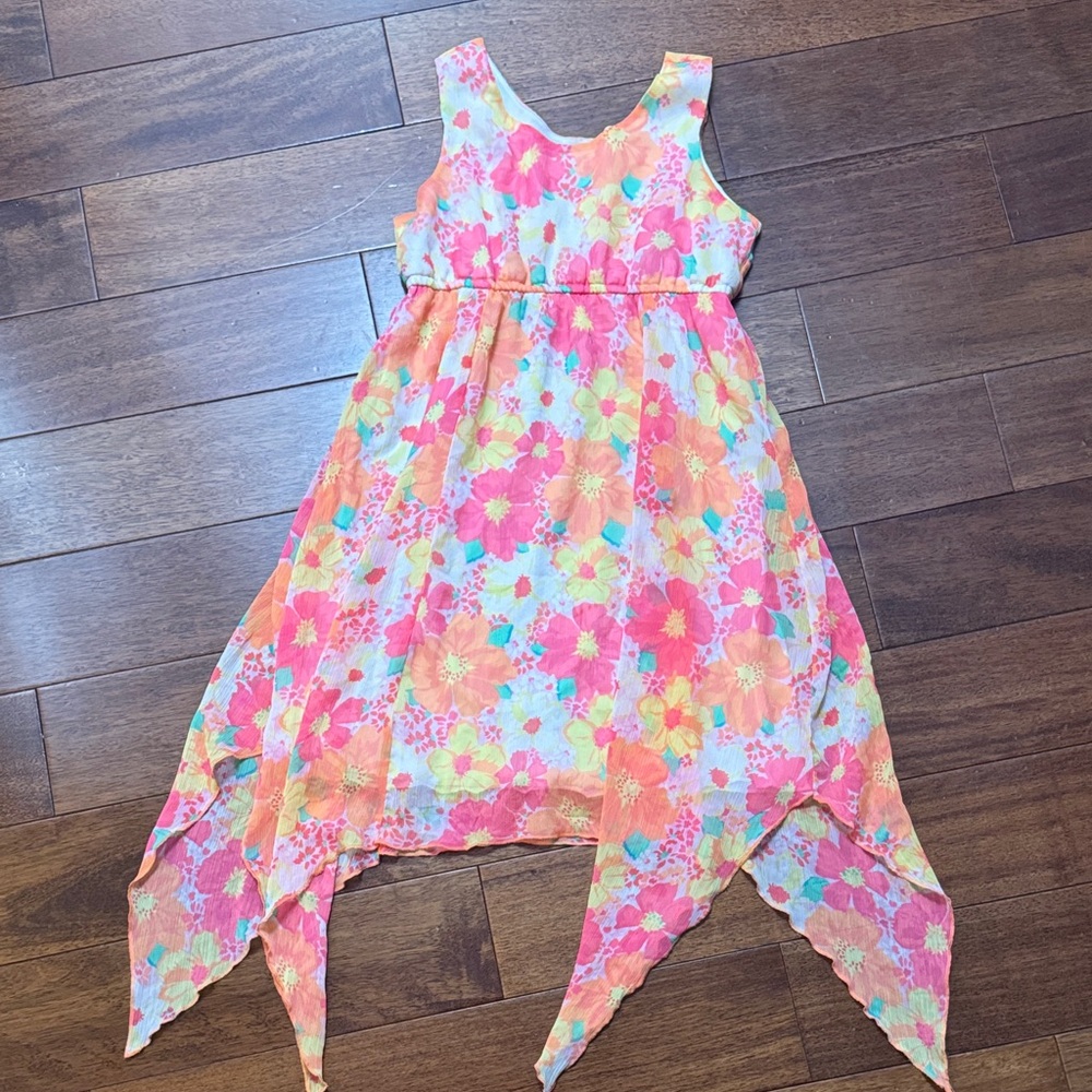 The Children's Place Floral Hanky Hem Dress in Pink, Orange, Yellow, Aqua